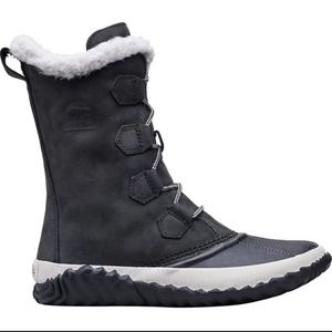 Sorel Out and About Plus Tall Boots Black White Waterproof Fleece Lined 7.5